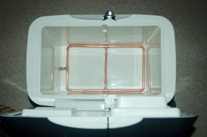 Lauter tun made from a food cooler box.
